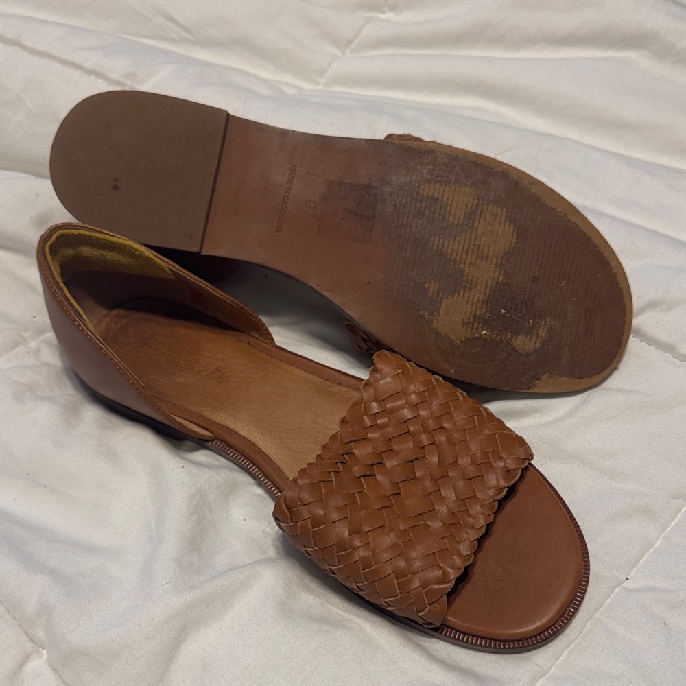 Madewell Tan Woven Leather Slide Sandals